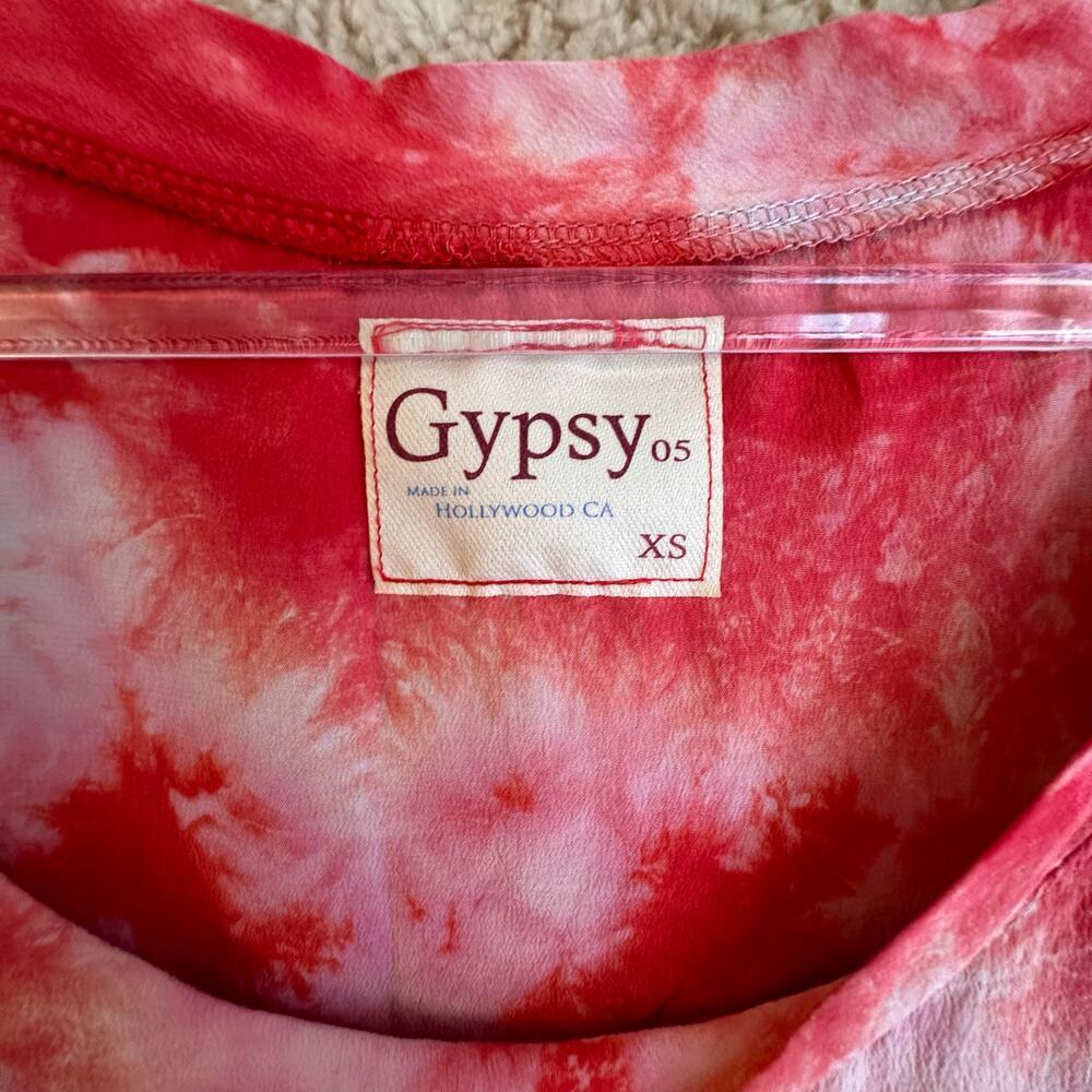 Gypsy 05 100% Silk Red Tie Dye Midi Maxi Dress Womens Sz. XS Hipster Boho Chic - Picture 5 of 13